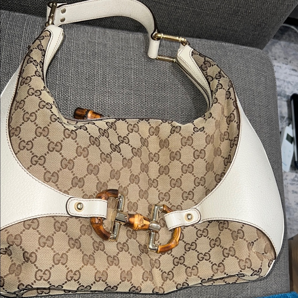 Gucci Brown and White Hobo Bag with GG Monogram
